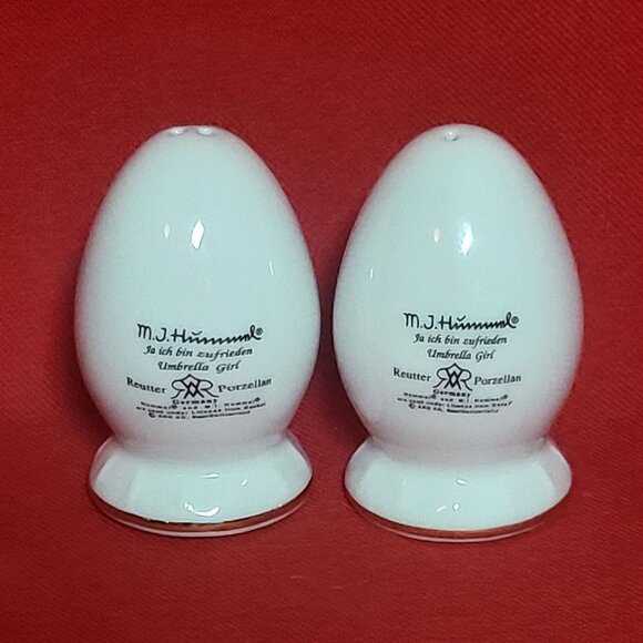 Umbrella Girl MJ Hummel Egg Shaped Mini Salt and Pepper Shakers - Picture 2 of 9